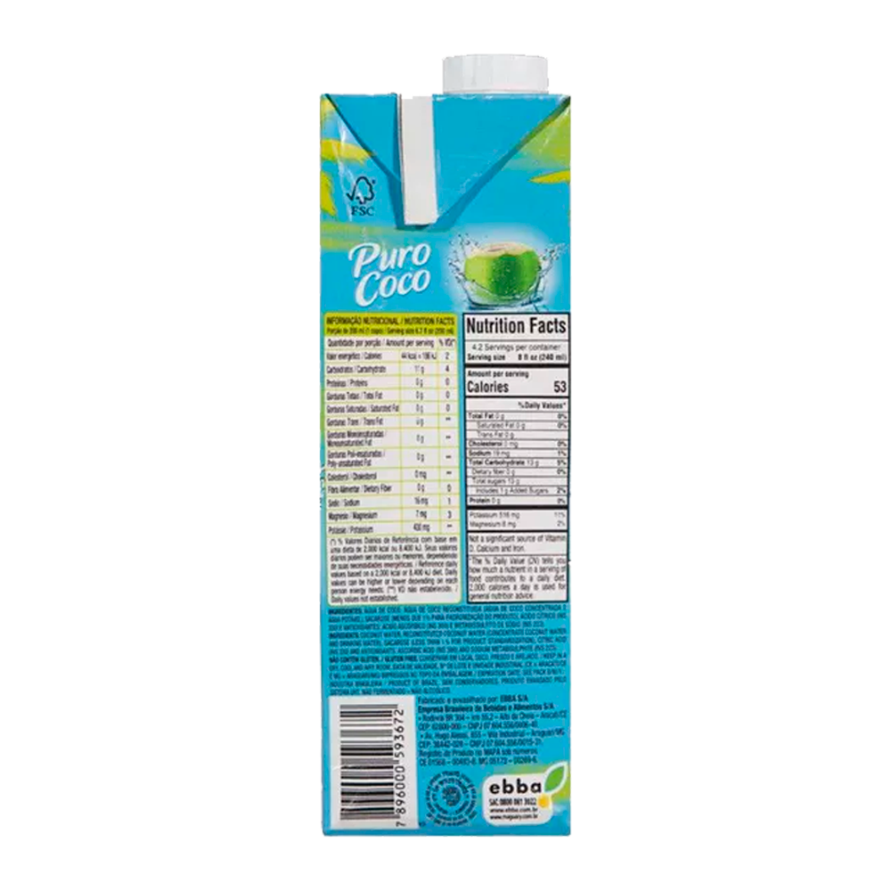 AGUA DE COCO PURO COCO 1L