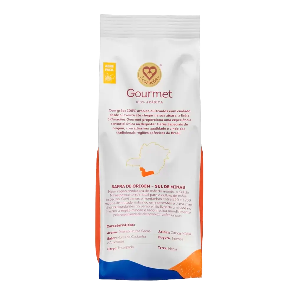 Café Sur de minas Gourmet 3 corações 250g verso.webp