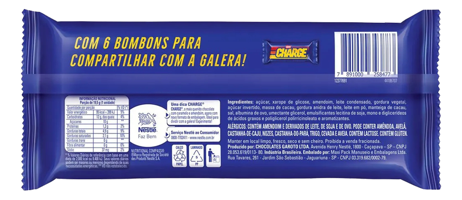 CHOCOLATE CHARGE 117G PACK X6 UNIDADES