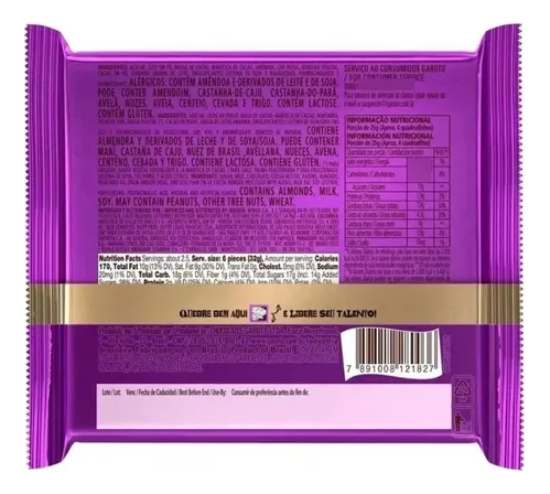 DISPLAY CHOCOLATE TALENTO ALMENDRAS Y PASAS 85G X 12 UNIDADES