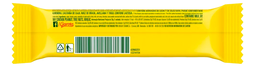 BARRITA CHOCOLATE CARIBE GAROTO - 28g