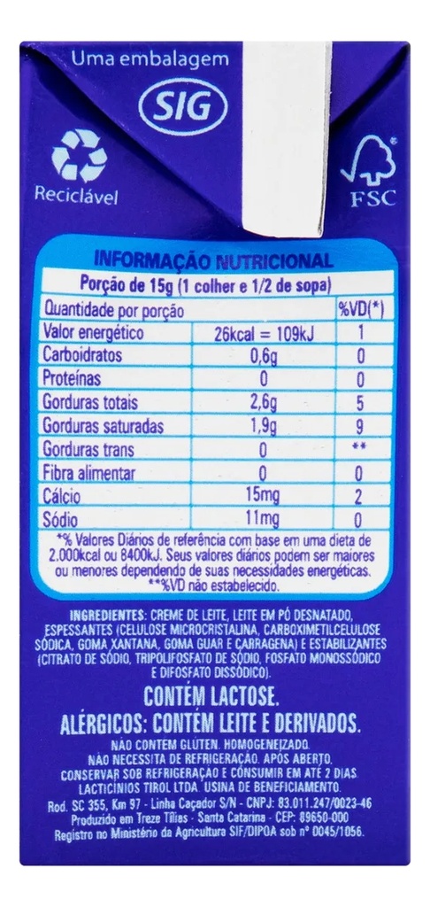 CREMA DE LECHE TIROL UHT - 200G