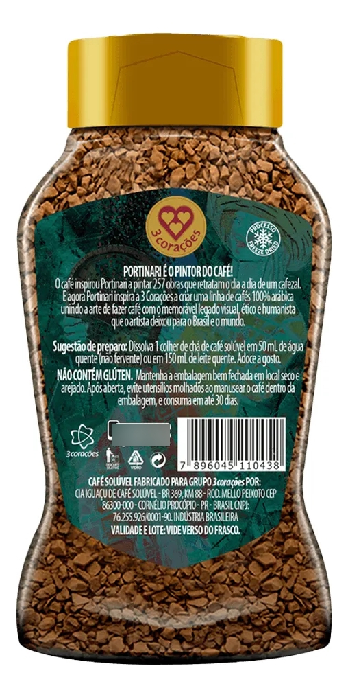 Café 3 Corações Soluble Liofilizado Portinari Peneirando - 1