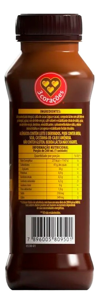 Bebida Lactea 3 Corações Cappuccino Chocolate 260ml