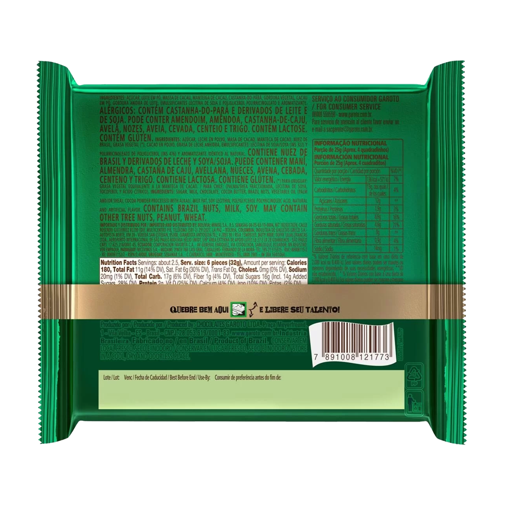 CHOCOLATE TALENTO CASTAÑAS DE PARÁ - 25g