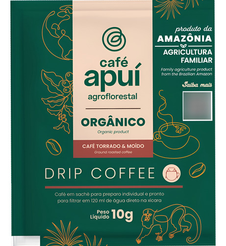 CAFÉ ORGÁNICO PARA FILTRO INDIVIDUAL (DRIP BAG) APUI 10G 