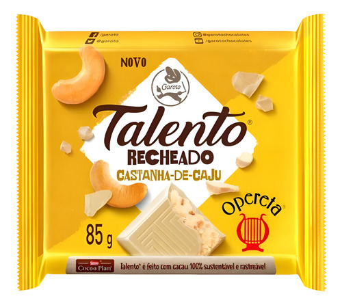TABLETA  DE CHOCOLATE TALENTO CASTAÑA DE CAJÚ 85G