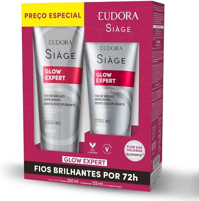 NUEVO! KIT SHAMPOO 250ML + CONDICIONADOR 125ML EUDORA SIAGE GLOW EXPERT