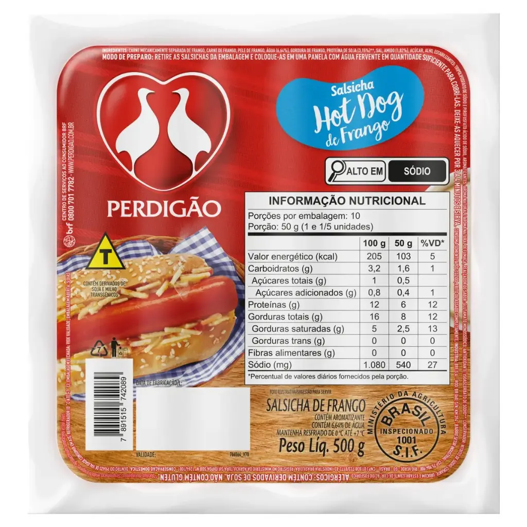 SALCHICHA DE POLLO PERDIGAO 500G