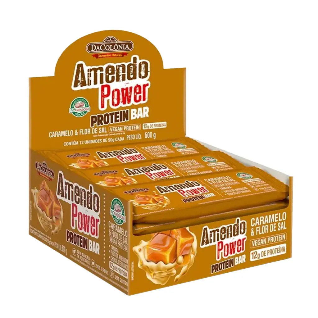 EMPAQUE DE BARRAS AMENDOPOWER PROTEIN CARAMELO FLOR DE SAL - 12 Unidades