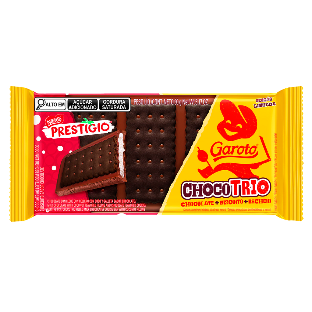 EMPAQUE DE CHOCOLATE PRESTIGIO GAROTO CHOCOTRIO 90G - 12 UNIDADES