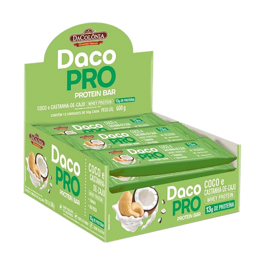 [D00386] EMPAQUE DE BARRAS DACOPRO PROTEIN COCO Y CASTANA 600G - 12 UNI