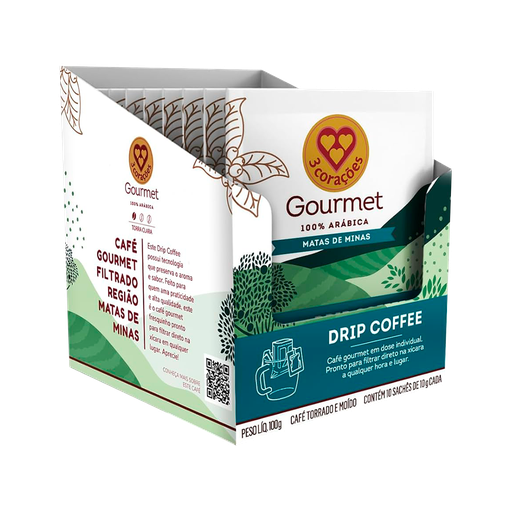 [DP010820] DRIP COFFEE 3 CORAÇÕES GOURMET DRIP MATAS DE MINAS 10g - 10Unidades