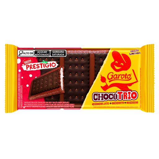 [DP600390] EMPAQUE DE CHOCOLATE PRESTIGIO GAROTO CHOCOTRIO 90G - 12 UNIDADES