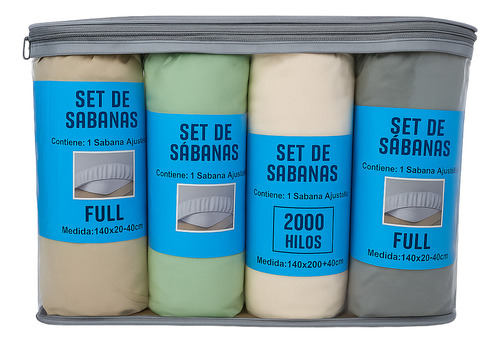 [002009] Goldsun Sábana Ajustable 2 Plazas Liso 2000 Hilos 4 Unidades Full