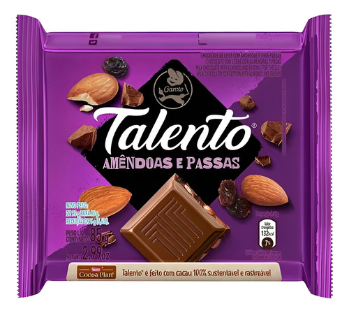 [011304] TABLETA CHOCOLATE TALENTO ALMENDRA Y PASAS 85G
