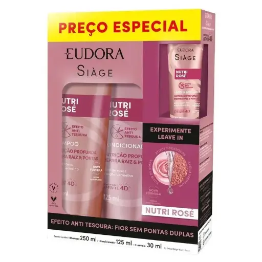 [011377] NUEVO! KIT SHAMPOO 250ML + CONDICIONADOR 125ML + LEAVE-IN 30ML EUDORA SIAGE NUTRI ROSE